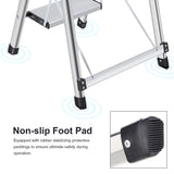 3 Step Stool Aluminum Ladder Portable Folding Anti-Slip with Rubber Hand Grip 330lbs Capacity,Silver Household Stepladders