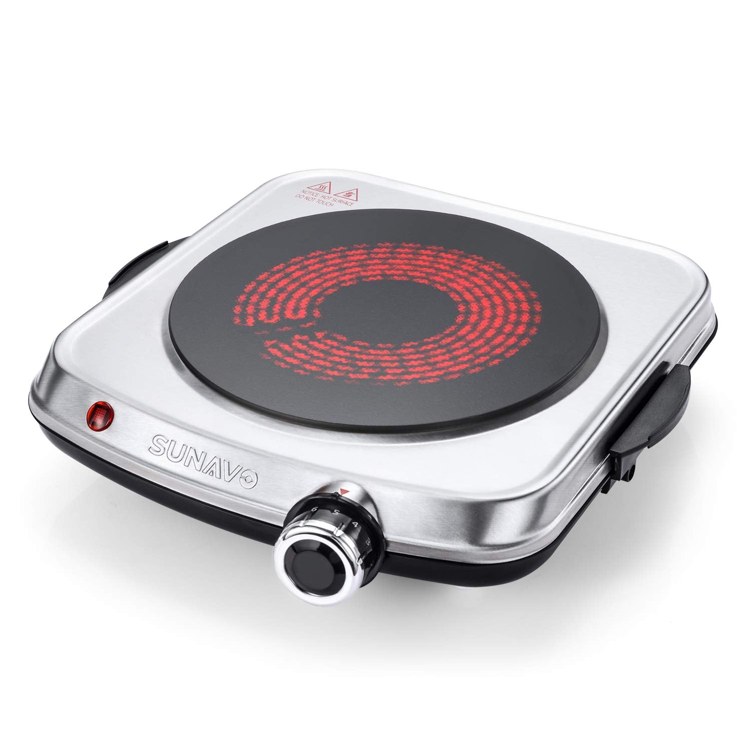 1500W Hot Plates for Cooking, Electric Single Burner with Handles, 6 Power Levels Stainless Steel Hot Plate for Kitchen Camping RV and More Silver