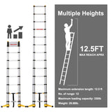 12.5FT EN131-6 Telescoping Ladder, One-Button Retraction, Pro Aluminum Ladder, 330 Lbs Capacity