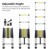 EN131 15.5ft Telescoping Ladder Aluminum Telescopic Extension Tall Multi Purpose