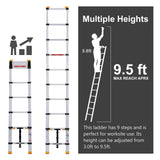 9.5FT Telescoping Pro Aluminum Ladder for 330 Lbs