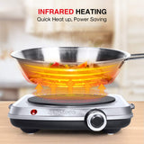 Electric Infrared Burner, 1200W Ceramic Glass Hot Plate, 6 Power Levels Stainless Steel Single Burner for Kitchen Camping RV and More