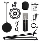 Cardioid Condenser Microphone, USB Computer Mic Kit with 24mm Diaphragm/Spider Shock Mount for Podcasting, Gaming, Streaming, YouTube, Voice Over, Studio/Home Recording, TC-2030