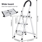 3 Step Stool Aluminum Ladder Portable Folding Anti-Slip with Rubber Hand Grip 330lbs Capacity,Silver Household Stepladders