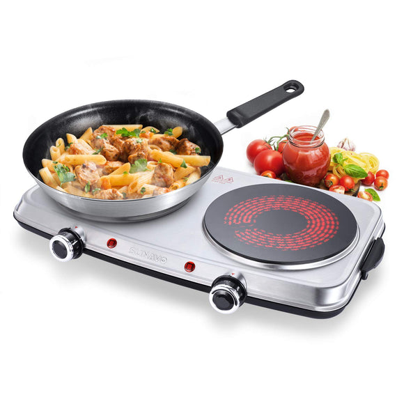 SUNAVO 1500W Hot Plates for Cooking, Electric Single Burner with Handles, 6  Power Levels Stainless Steel Hot Plate for Kitchen Camping RV and More