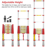 12.5FT EN131 Telescoping Ladder Aluminum Telescopic Extension Tall Multi Purpose (12 .5 Ft Black)