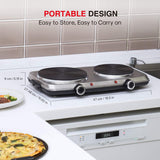 Hot Plates for Cooking, 1800W Electric Double Burner with Handles, 6 Power Levels Stainless Steel Hot Plate for Kitchen Camping RV and More