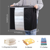 Clothes Storage Bag 90L Large Capacity Organizer with Reinforced Handle Thick Fabric for Comforters, Blankets, Bedding, Foldable with Sturdy Zipper, Clear Window, 3 Pack, Black