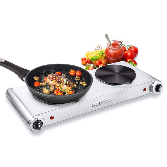 GIVENEU Electric Double Burner Hot Plate for Cooking, 1800W Portable  Electric Stove, 6 Speed Adjustable Thermostats, Stainless Steel Hot Plate  for Kitchen, Dorm and Camping 