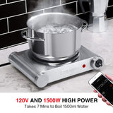 Hot Plate for Cooking Portable Electric Single Burner 1500W 5 Power Levels Cast-Iron Stainless Steel Silver