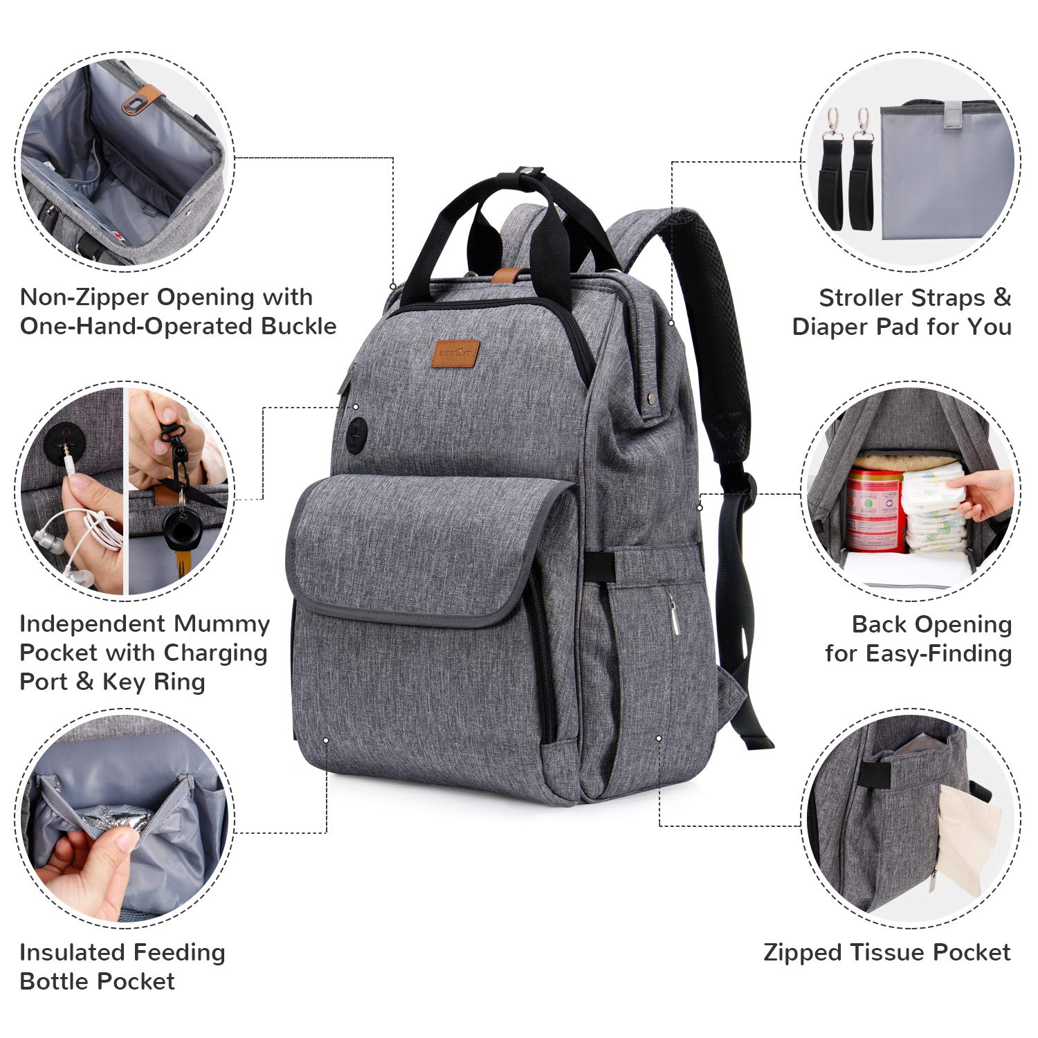 Insulated Bottle Pocket Nappy Bag Travel Backpack Baby Diaper Bag