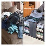 Clothes Storage Bag 2 Divided Sections Sturdy Handle Upgrade Fabric for Clothes, Blankets, Comforters, Foldable Closet Organizer Grey, 3 Pack