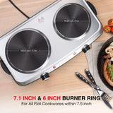 Hot Plates for Cooking, 1800W Electric Double Burner with Handles, 6 Power Levels Stainless Steel Hot Plate for Kitchen Camping RV and More