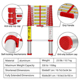 12.5FT EN131 Telescoping Ladder Aluminum Telescopic Extension Tall Multi Purpose (12 .5 Ft Black)