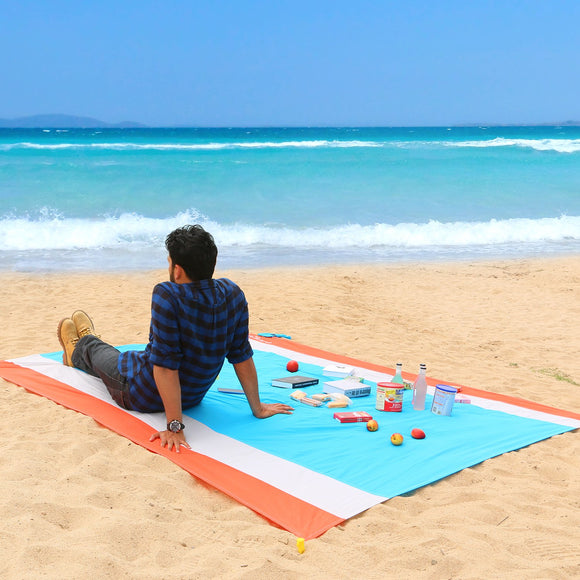 Sand Escape Beach Blanket, Water Resistant Beach Mat Extra Large Compact Picnic Pocket Blanket, Lightweight with 4 Stakes, Red