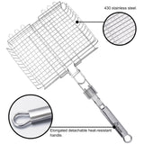 Portable 430 Stainless Steel Barbecue BBQ Grilling Basket Removable Handle