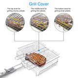 Portable 430 Stainless Steel Barbecue BBQ Grilling Basket Removable Handle