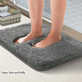 Bathroom Rug Bath Mat 24"x16" Non-Slip Rubber Microfiber Soft Water Absorbent Thick Shaggy Floor Mats, Machine Washable, Grey