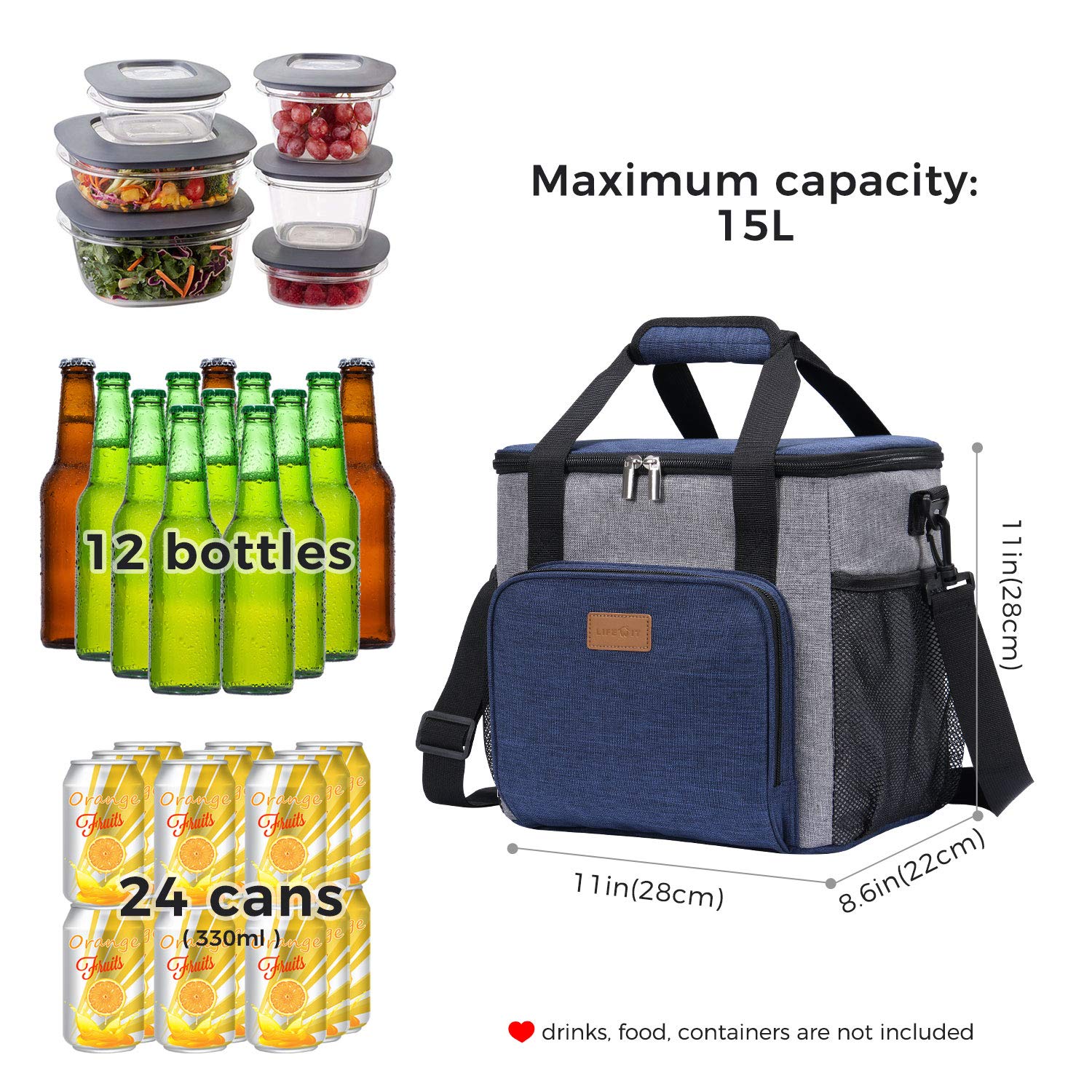 Lifewit 15L 24 Cans Insulated Picnic Lunch Bag Large Soft Cooler Bag for Outdoor/Camping/BBQ/Travel Grey